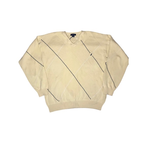 Nautica Other - Nautica Mens Yellow Argyle V-Neck Sweater 100% Cotton Knit Preppy TG XL